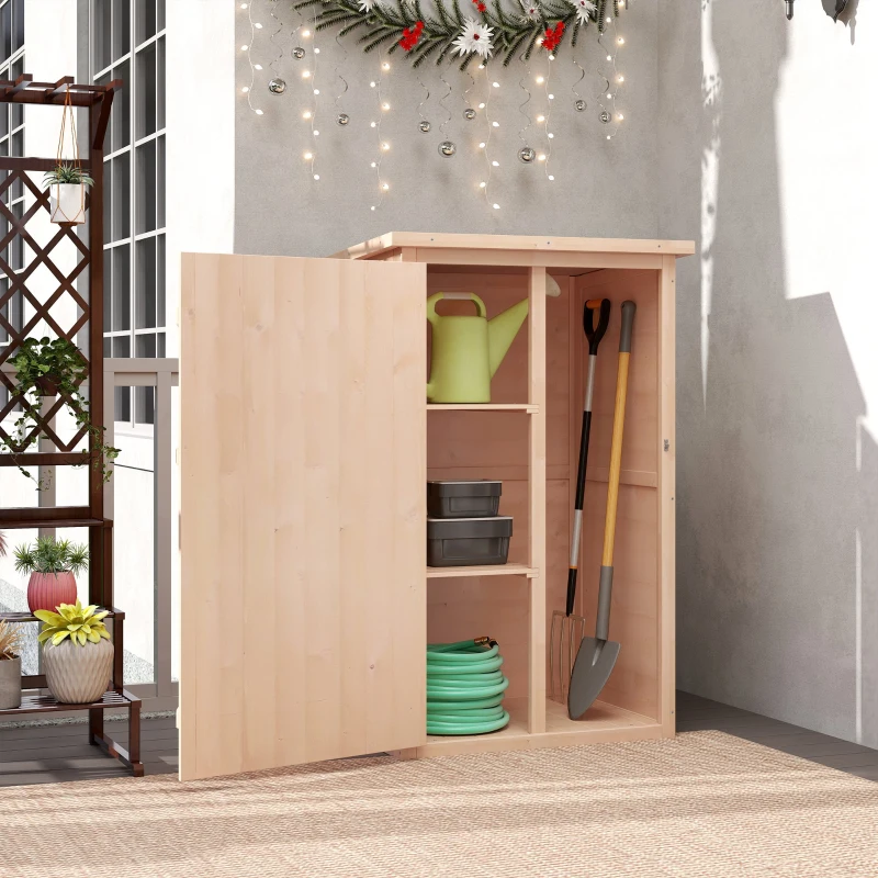 Outsunny Armario de Jardín de Madera para Exterior para Herramientas con 2 Estantes Techo Asfáltico 75x56x115cm Natural
