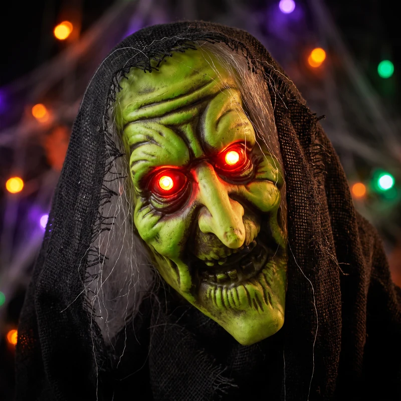HOMCOM Geanimeerde Halloween-tafelheks met heksenlach, lichtgevende ogen en geluids-/aanraakactivatie