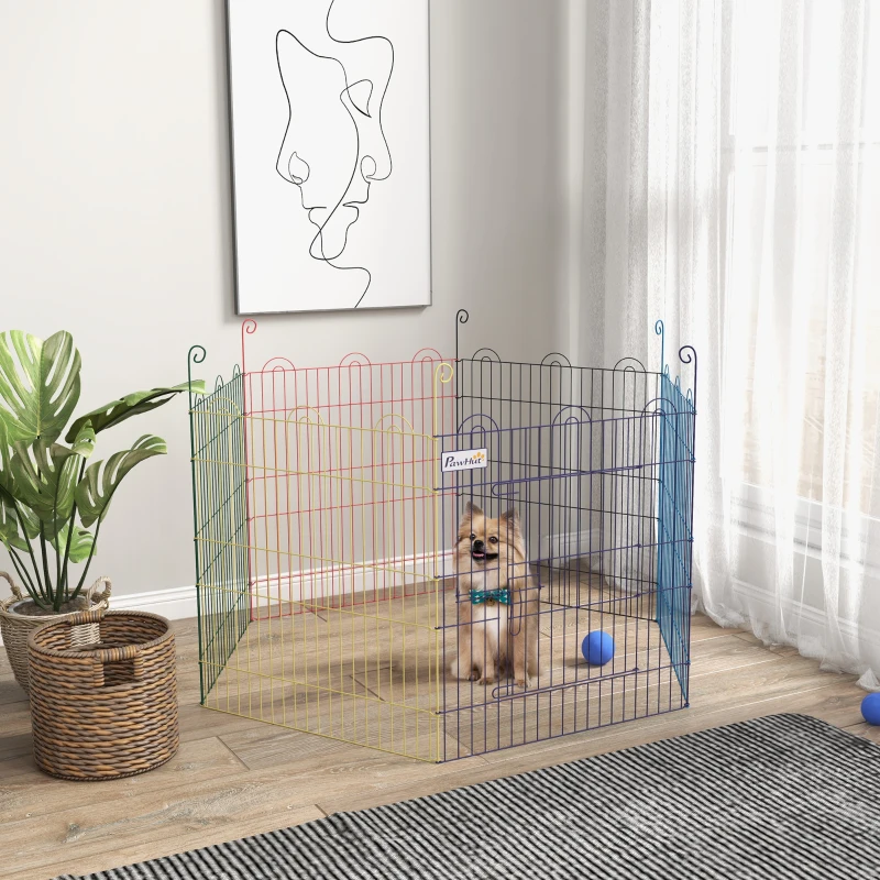PawHut Lot de 2 enclos pliant en métal pour chiens lapins rongeurs petits animaux intérieur et extérieur 6 panneaux avec porte