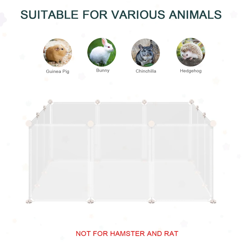 PawHut Pet Playpen DIY Small Animal Cage Open Enclosure Portable Plastic Fence 12 Panels for Hedgehog Guinea Pig White