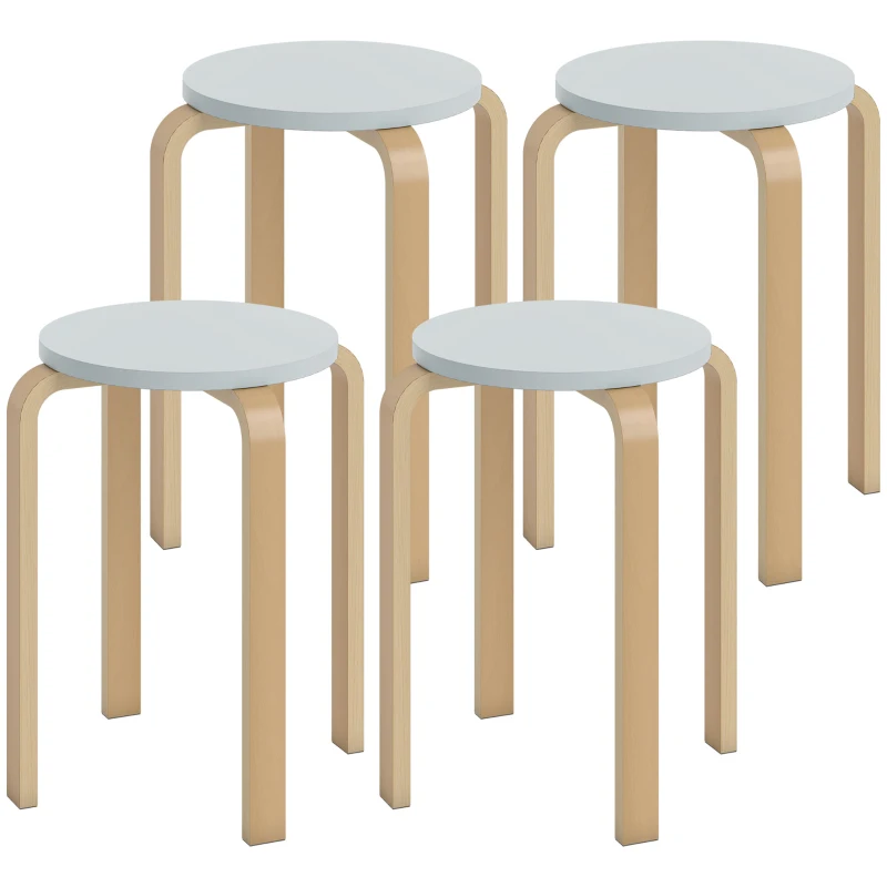 HOMCOM Set 4 Sgabelli Rotondi Impilabili in Legno Grigio, Ø40x45 cm