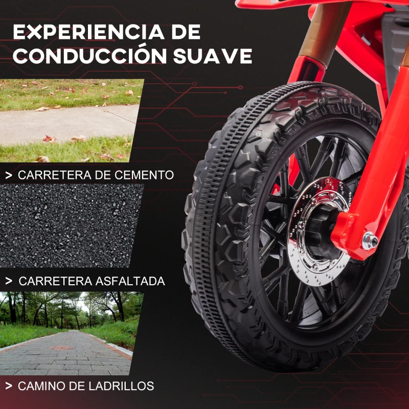AIYAPLAY Moto Eléctrica para Niños de +3 Años Moto de Batería para Niños 12V con Ruedas Auxiliar y Bocina Carga 30 kg Rojo