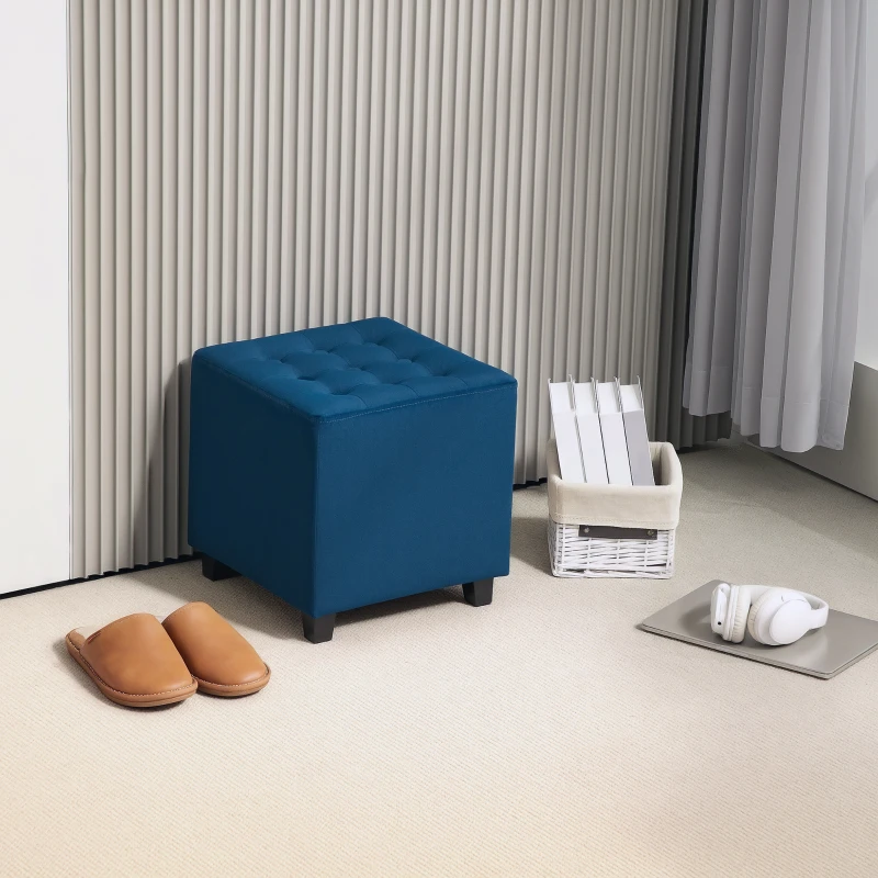 HOMCOM Velvet-Feel Square Ottoman - Blue