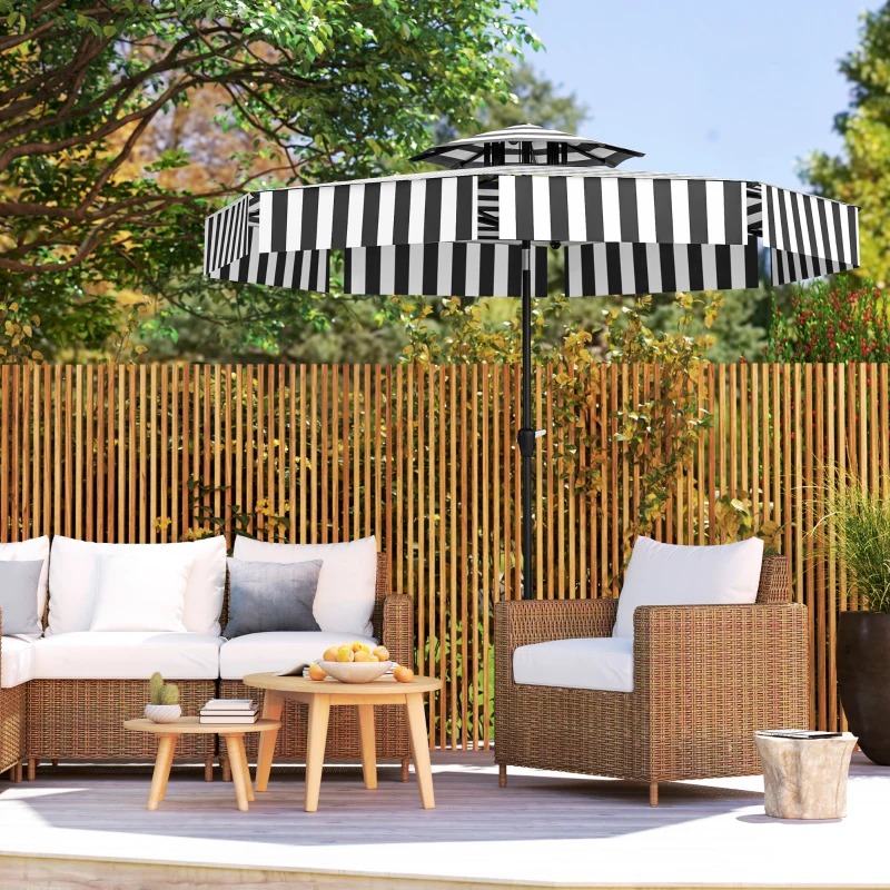 Outsunny Sombrilla de Jardín Inclinable Ø263 cm con Protección UV30+ Techo Doble Ventilado y Manivela para Patio Jardín y Piscina