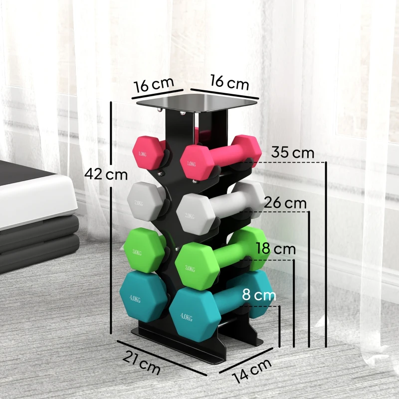 SPORTNOW Hex Dumbbells Set with Dumbbell Rack, Hand Weights for Home Gym Strength Training, 2 x 1kg, 2 x 2kg, 2 x 3kg, 2 x 4kg
