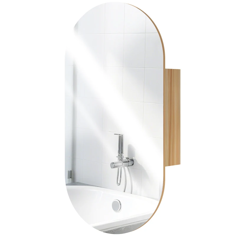 HOMCOM Armoire murale salle de bain avec miroir ovale 45 x 90 cm moderne sans cadre bois naturel