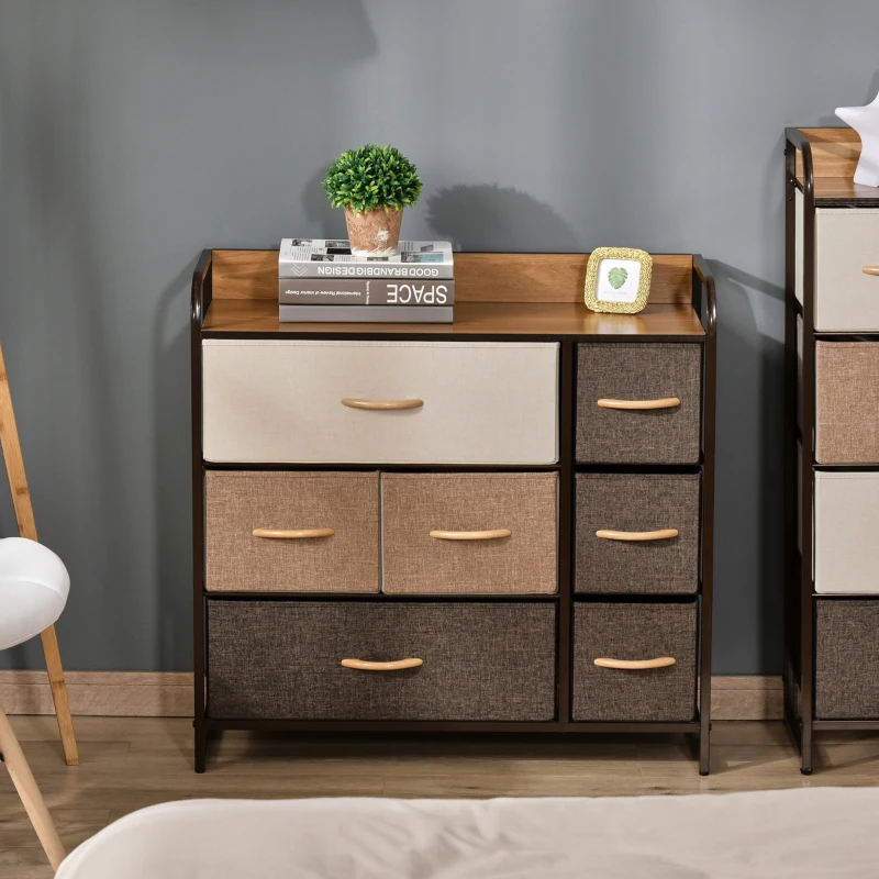 HOMCOM Cómoda com 7 Gavetas de Tecido Dobráveis Móvel Organizador com Estrutura Metálica e Antitombo 80x29x78,5 cm Multicolor