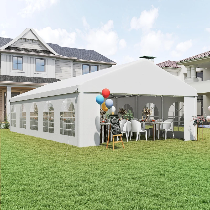 Outsunny Gazebo da Giardino 10x5m con Pareti Rimovibili e Finestre, Acciaio e Poliestere