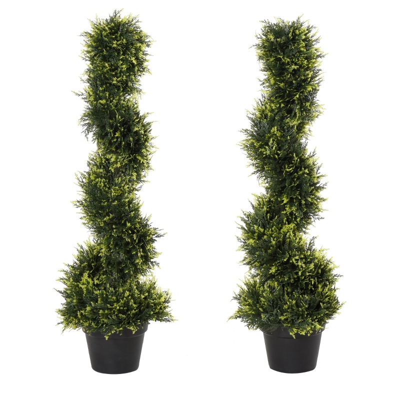 Outsunny Künstliche Spiralpflanze, Spiral-Zedernbaum mit Topf, 90 cm, künstliche Zeder für Außen- und Innendekoration, Dunkelgrün
