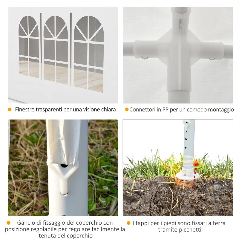 Outsunny Gazebo Tendone per Feste 6x3m con Pareti Laterali Rimovibili, Porte e Finestre, Bianco