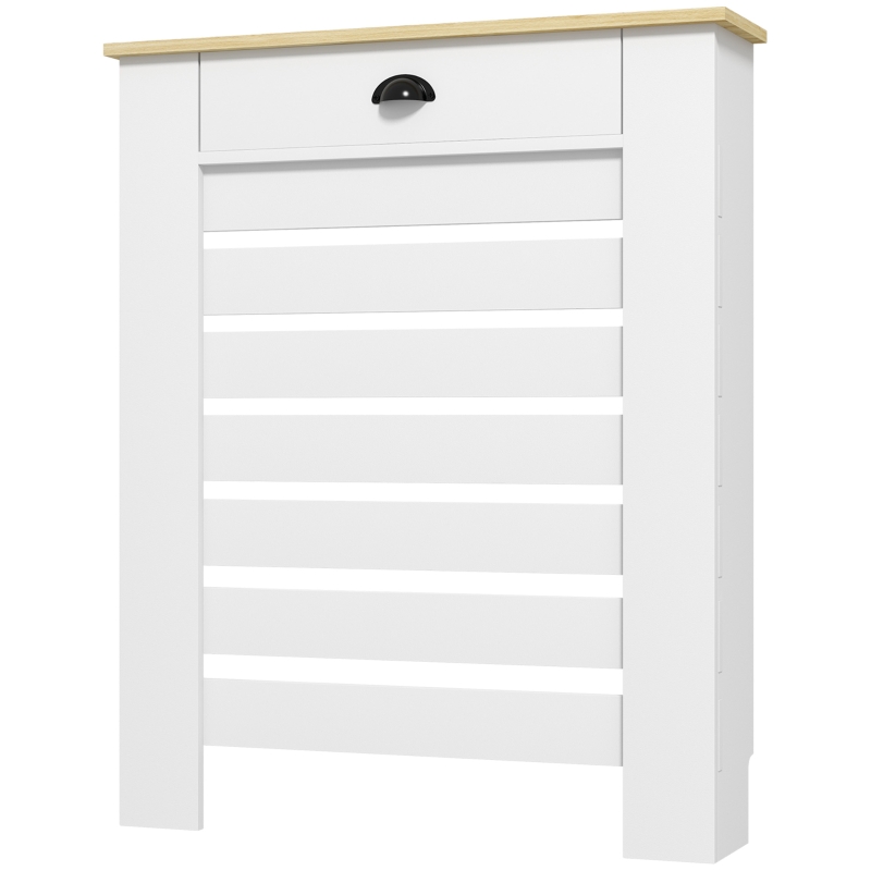 HOMCOM Couvercle de radiateur cache radiateur grille à lattes horizontales avec 2 tiroirs en bois 78l x 19P x 95,5H cm blanc