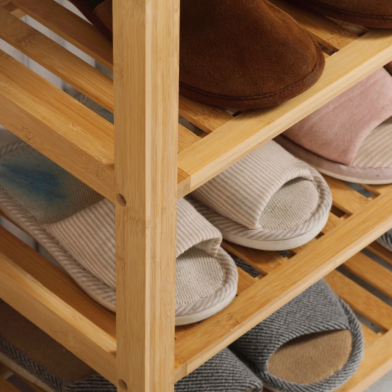 HOMCOM Schuhregal mit 4 Regalen, Bambus, Lamellen, bis Größe EU 45, Natur