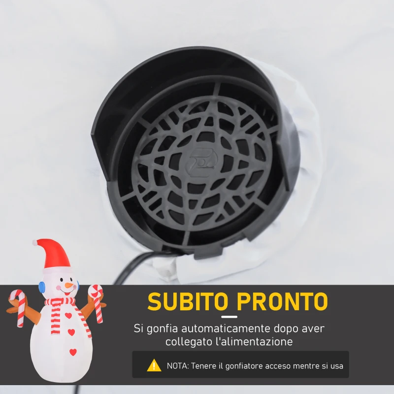 HOMCOM Pupazzo di Neve Gonfiabile 240cm, Decorazione Natalizia per Esterno con Luci a LED in Poliestere Impermeabile IP44