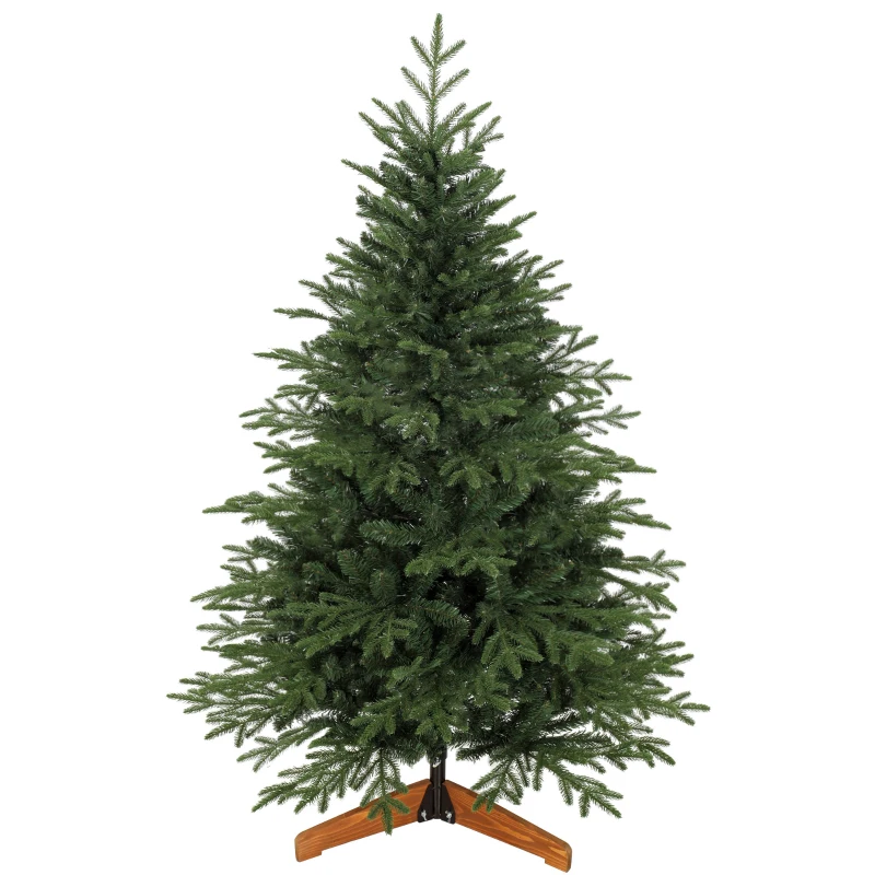 HOMCOM 150cm Artificial Christmas Tree Full Hinged Xmas Tree Solid Pine Wood Stand, Green