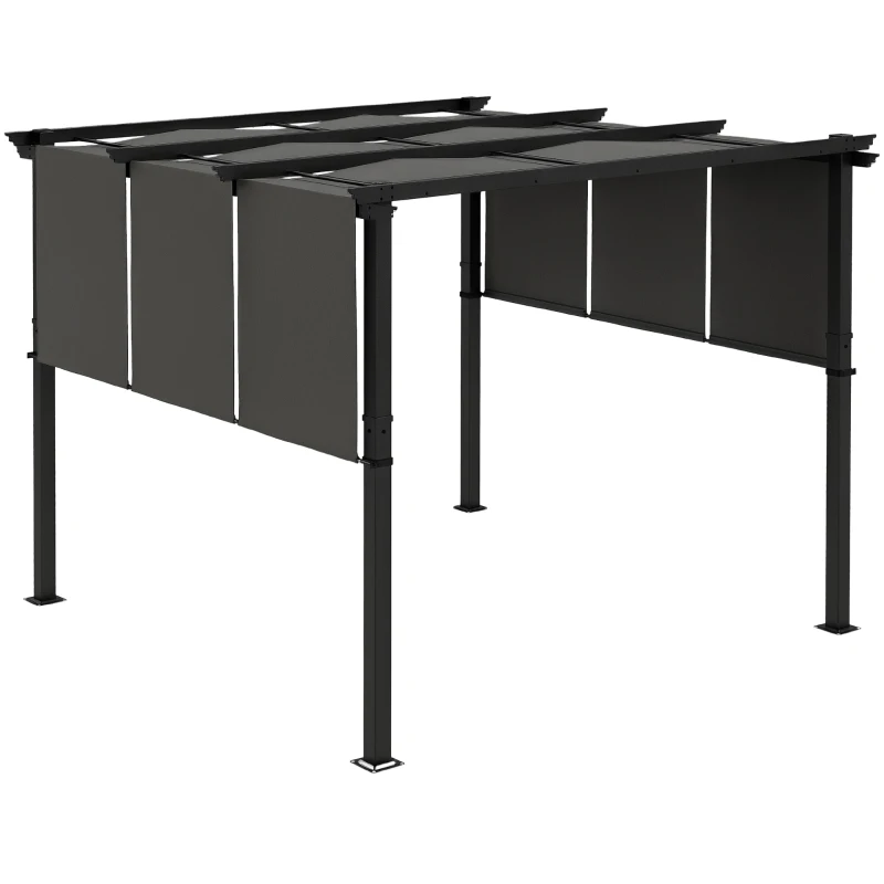 Outsunny Pergola avec 3 toiles coulissantes 3L x 3l m structure métal époxy anticorrosion toile polyester gris