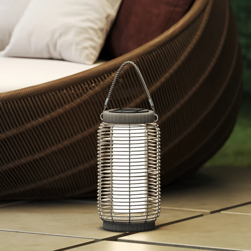 Outsunny Lampadaire d'extérieur solaire en résine tressée luminaire LED de jardin en acier marche/arrêt automatique gris
