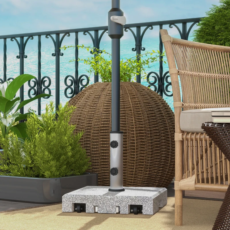 Outsunny Base per Ombrellone da 28kg in Granito con Maniglia Estensibile e Rotelle, 41x41x37.5cm, Grigio