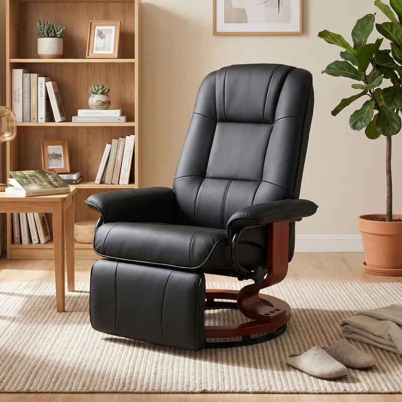 HOMCOM Poltrona Relax Reclinabile Manualmente fino 145° con Poggiapiedi e Rivestimento in Finta Pelle, Nero