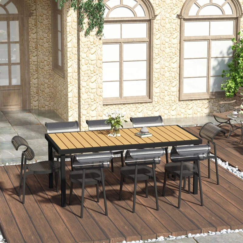 Outsunny Table de jardin rectangulaire pour 8 personnes en aluminium table de salle à manger extétieur plateau PE à lattes