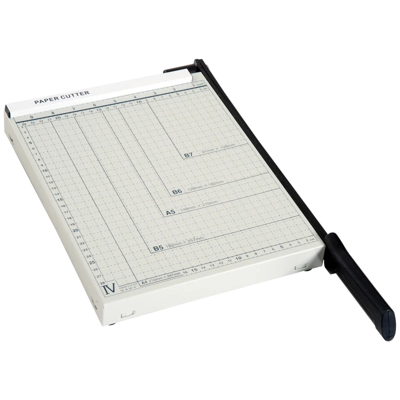 HOMCOM Tagliacarte per 12 Fogli max con Griglia e Stampa Metrica, in Metallo e ABS, 48x26.5x5 cm, Bianco e Nero