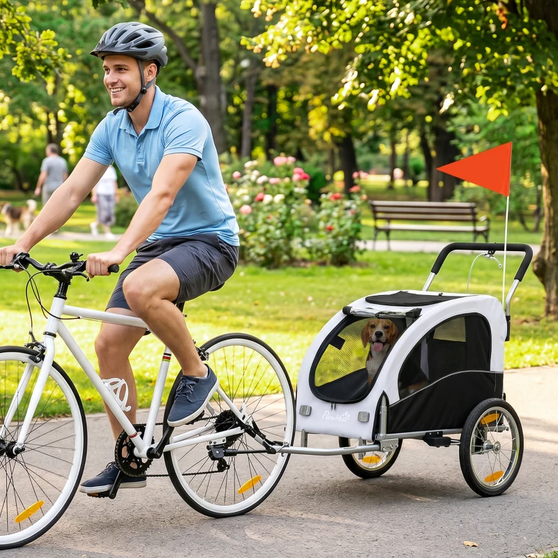 PawHut 2-in-1 Hundeanhänger für Fahrrad Faltbarer Hundebuggy für kleine & mittelgroße Hunde bis 20 kg, Weiß