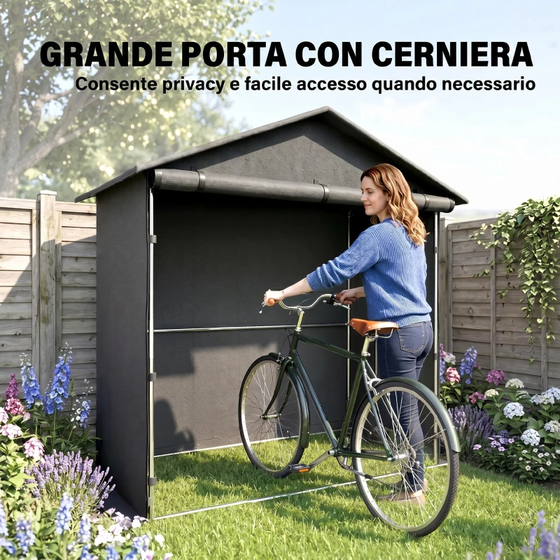 Outsunny Capanno da Giardino 1.1x2 m con Porta Avvolgibile, Tenda Garage per Bici e Moto, Grigio Scuro
