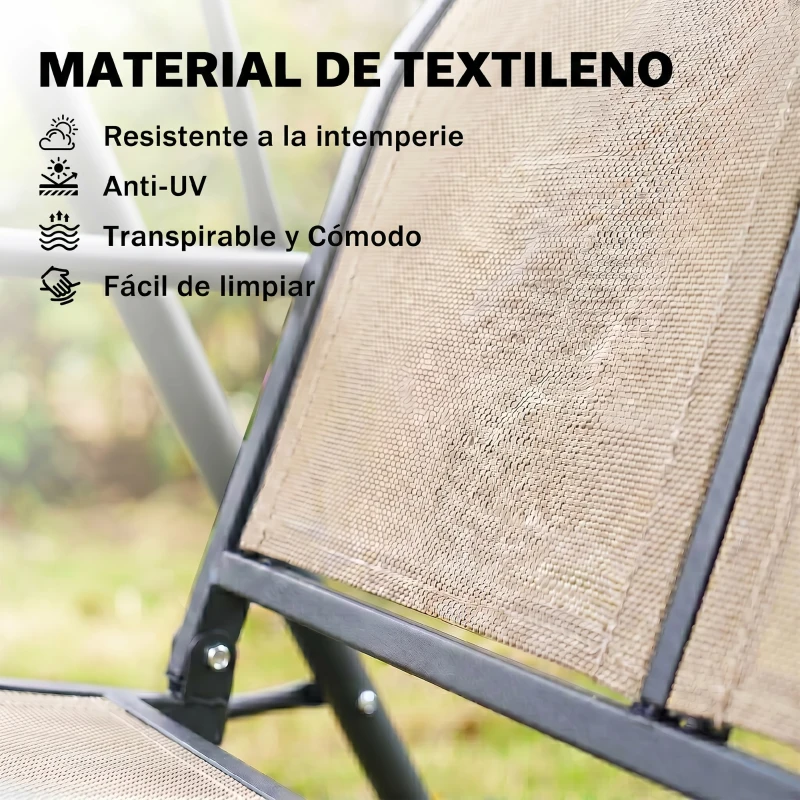 Outsunny Columpio de Jardín Exterior de 3 Plazas con Toldo Reclinable Respaldo Transpirable Marco de Acero 175x118x159 cm Beige