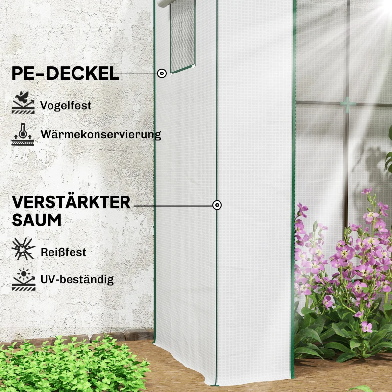 Outsunny Tomatengewächshaus Foliengewächshaus mit Rolltor Mesh-Fenster Schrägdach 196 x 77 x 197 cm Weiß
