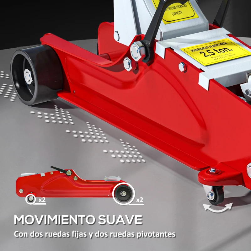 HOMCOM Gato Hidráulico para Coche 2,5T Altura de Elevación 80-380 mm con Perfil Bajo Ruedas para Automóvil SUV Rojo