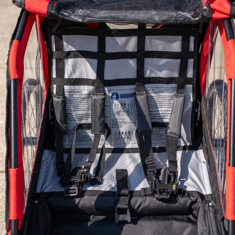 AIYAPLAY Remorque vélo enfant 2 en 1, poussette vélo bébé 2 places, guidon réglable, frein à main, ceinture de sécurité, rouge