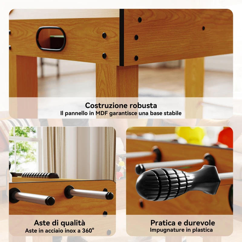 HOMCOM Calcio Balilla per Adulti e Bambini con 2 Palline, Segnapunti e 22 Giocatori, 122x61x80.7 cm