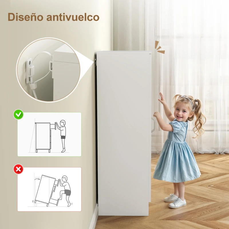 HOMCOM Zapatero Entrada Recibidor con 2 Puertas 6 Estantes Ajustables para 14-18 Pares de Zapatos 55x35x108 cm Blanco