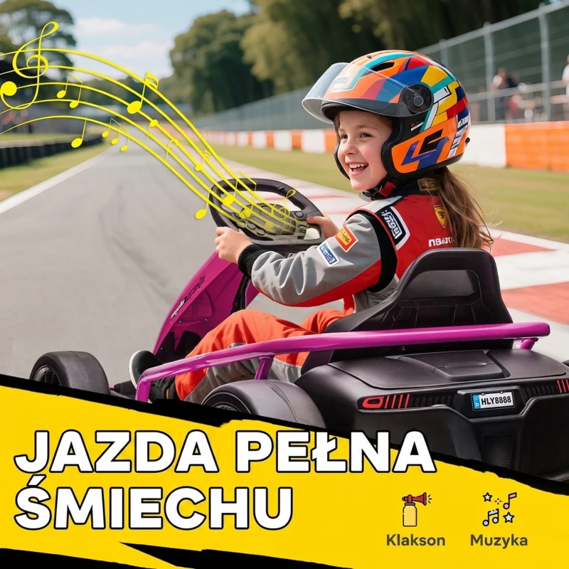 HOMCOM 24 V Elektryczny gokart dla dzieci do 13 km/h Gokart z funkcją driftu, drift-kart z 2 silnikami dla 8–12 lat Różowy