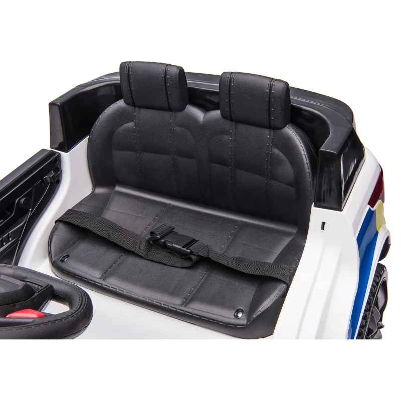 HOMCOM Carro Elétrico Crianças 12V Policial com Bluetooth USB Luz Sirene 110x68x52 cm Brincar Infantil Branco