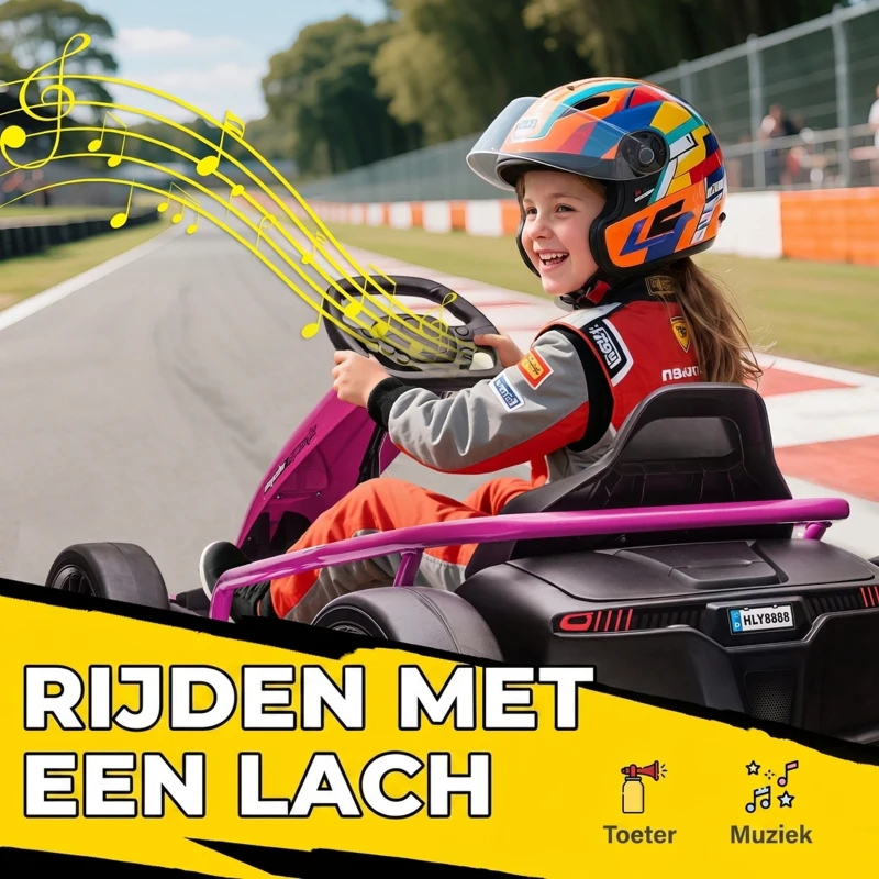 HOMCOM 24 V Elektrisch Go-Kart voor Kinderen tot 13 km/u Gokart met Driftfunctie, Drift-Kart met 2 Motoren voor 8–12 Jaar Roze