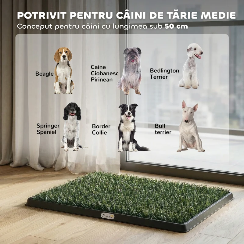 PawHut Covoraș din Iarbă pentru Câini cu Tavă, 76 x 50,5 cm, Verde