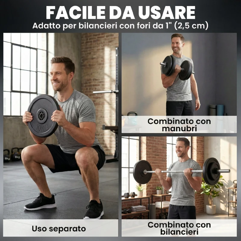 HOMCOM Set di 4 Dischi Pesi, Set Dischi Palestra per Allenamento, Nero