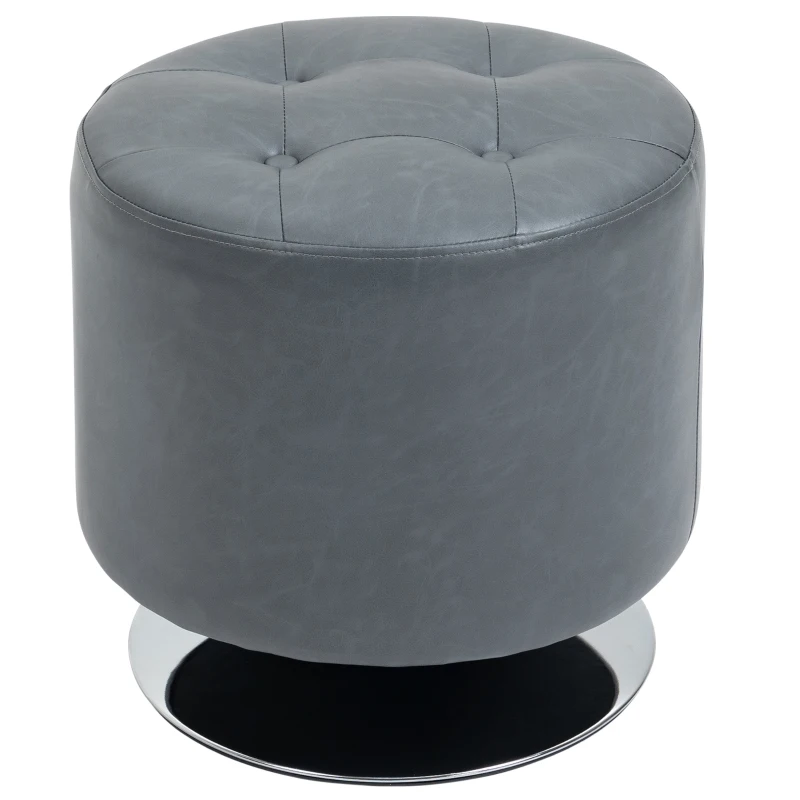HOMCOM 360° Swivel Foot Stool Round PU Ottoman with Thick Sponge Padding and Solid Steel Base, Grey