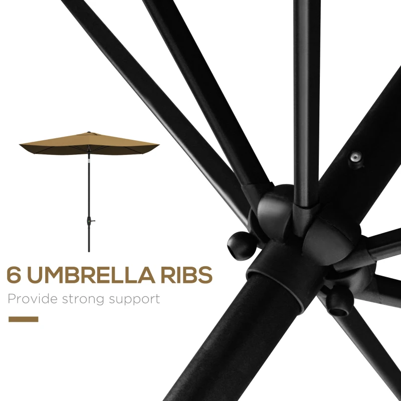 Outsunny 3 x 2 m Garden Parasol Umbrella with Aluminium Pole, UPF 50+ Rectangular Outdoor Table Parasol Sun Shade with Crank & Push Button Tilt, Metal Ribs, Brown