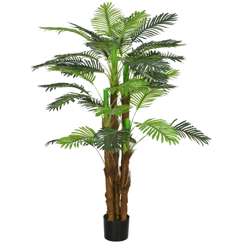 HOMCOM Palmier Artificial Verde de 160 cm în Ghiveci cu 36 de Frunze, din PE și Ciment pentru Interior și Exterior(m-12)