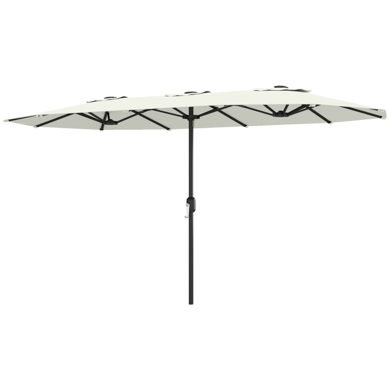 Outsunny Sombrilla Doble de Jardín 4,6x2,6 m con Manivela Manual Protección UV50+ Funda Resistente al Agua Blanco Crema