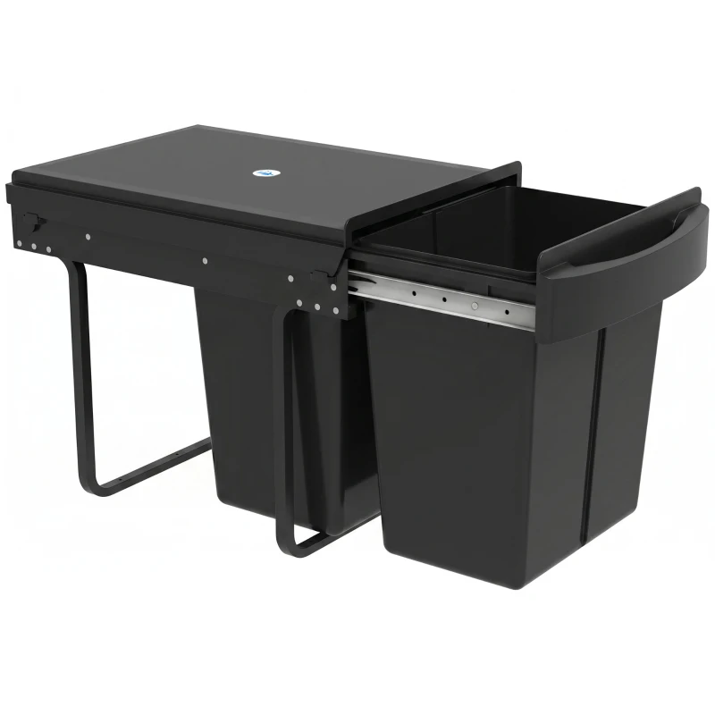 HOMCOM Poubelle sous évier coulissante, poubelle de tri sélectif, 2 x 20L, seaux intérieurs amovibles, 52 x 33,5 x 41 cm, noir