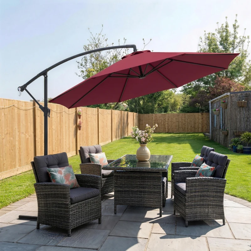 Outsunny Parasol déporté octogonal à manivelle inclinable manivelle avec Pied en Acier diamètre 3 m Rouge