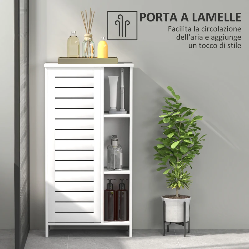 HOMCOM Mobile Bagno con Armadietto Chiuso a 3 Livelli e 3 Ripiani Aperti, in Legno Bianco, 48x24x96.5 cm