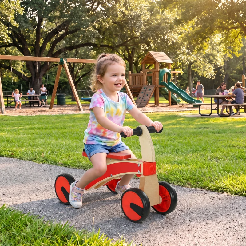 AIYAPLAY Rutschauto Kinder, Holz Rutschfahrzeug mit EVA-Rädern, höher Rückenlehne Kinder von 2–3 Jahre, Rot