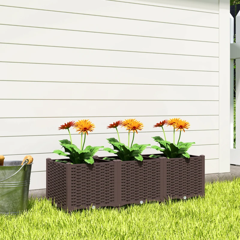 Outsunny Plastic Raised Garden Bed with Legs, Self Watering Elevated Planter Boxes with Drainage Holes and Plugs