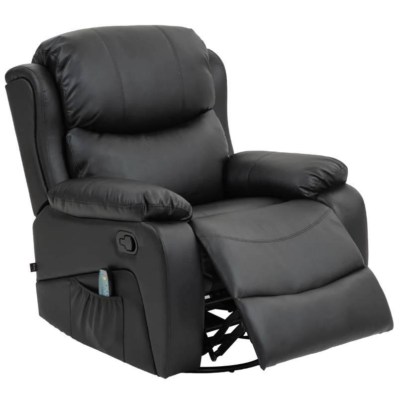 HOMCOM Poltrona Relax Reclinabile con 8 Punti Massaggianti, in Finta Pelle e Acciaio, 97x92x104 cm, Nero