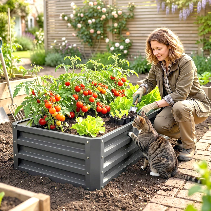 Outsunny Rectangle Raised Garden Bed Box with Weatherized Steel Frame for Vegetables, Flowers, & Herbs, 120 cm x 60 cm x 30.5 cm, Light Grey