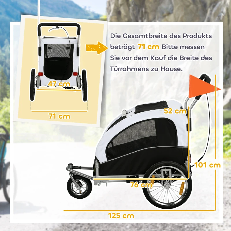 PawHut 2-in-1 Hundeanhänger für Fahrrad Faltbarer Hundebuggy für kleine & mittelgroße Hunde bis 20 kg, Weiß