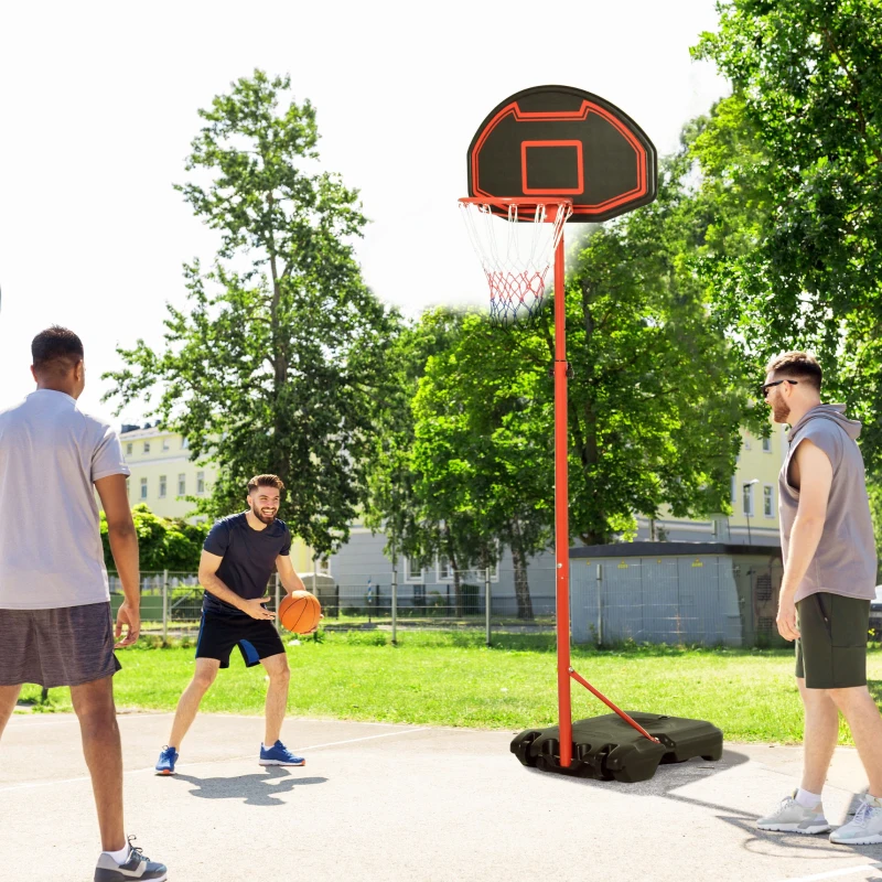 HOMCOM Panier de basket extérieur avec poteau panneau, base de lestage sur roulettes hauteur réglable 155 - 210 cm (panier) - rouge noir